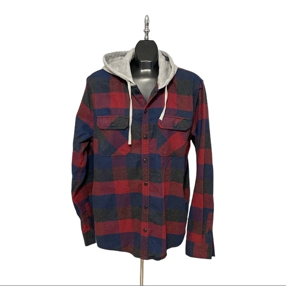 Amnesia Other - Amnesia MENS Large OVERSIZED PLAID SHIRT JACKET Hooded Check Flannel